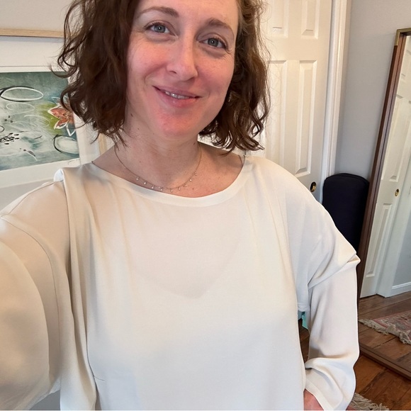 Eileen Fisher white/cream blouse top long sleeve flowy ballet neck. NWT. - Picture 4 of 8
